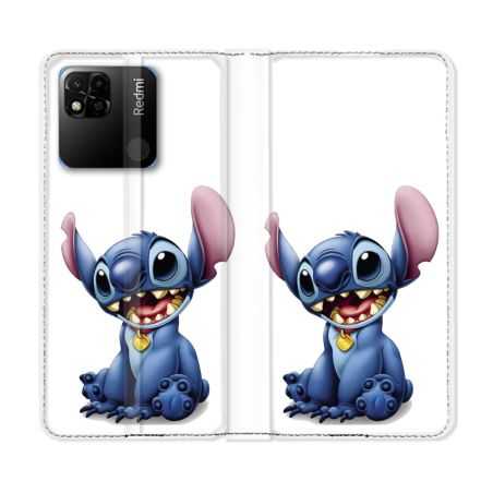Housse cuir portefeuille Pour Xiaomi Redmi 10A Stitch Blanc