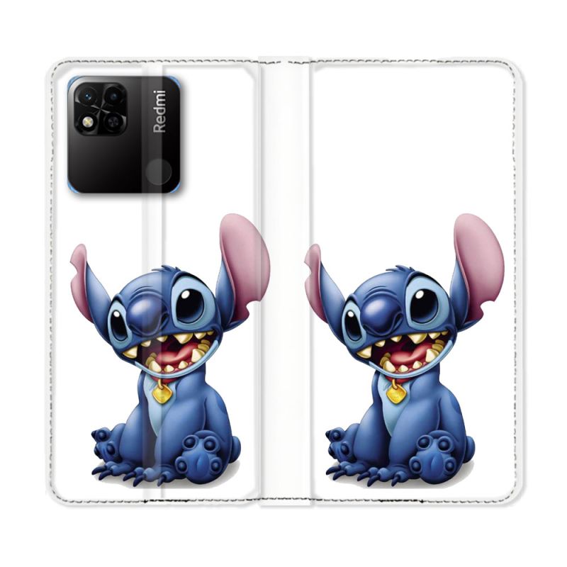 Housse cuir portefeuille Pour Xiaomi Redmi 10A Stitch Blanc