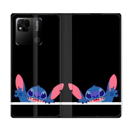 Housse cuir portefeuille Pour Xiaomi Redmi 10A Stitch Noir