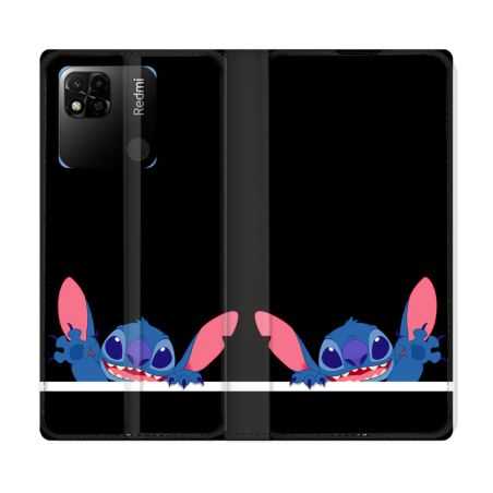 Housse cuir portefeuille Pour Xiaomi Redmi 10A Stitch Noir