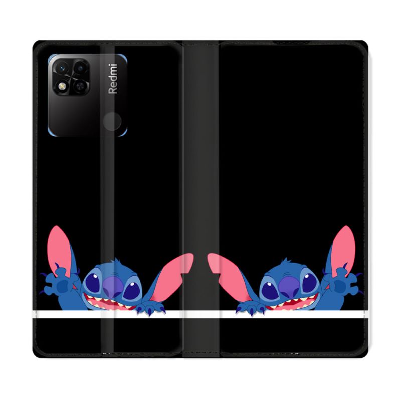Housse cuir portefeuille Pour Xiaomi Redmi 10A Stitch Noir