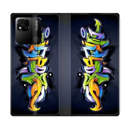Housse cuir portefeuille Pour Xiaomi Redmi 10A Street Art Graffiti