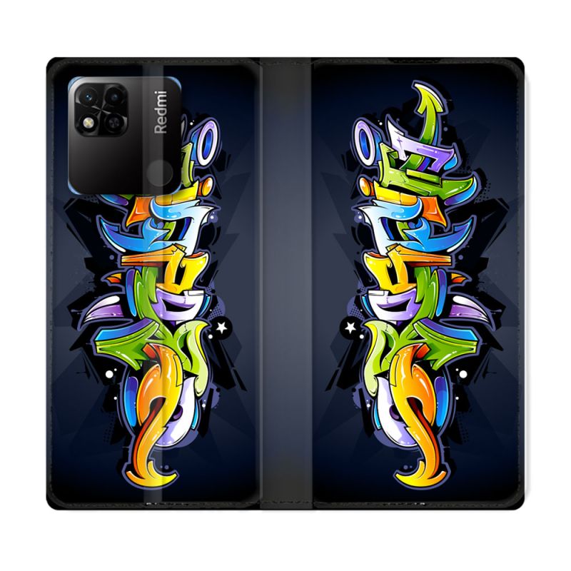 Housse cuir portefeuille Pour Xiaomi Redmi 10A Street Art Graffiti