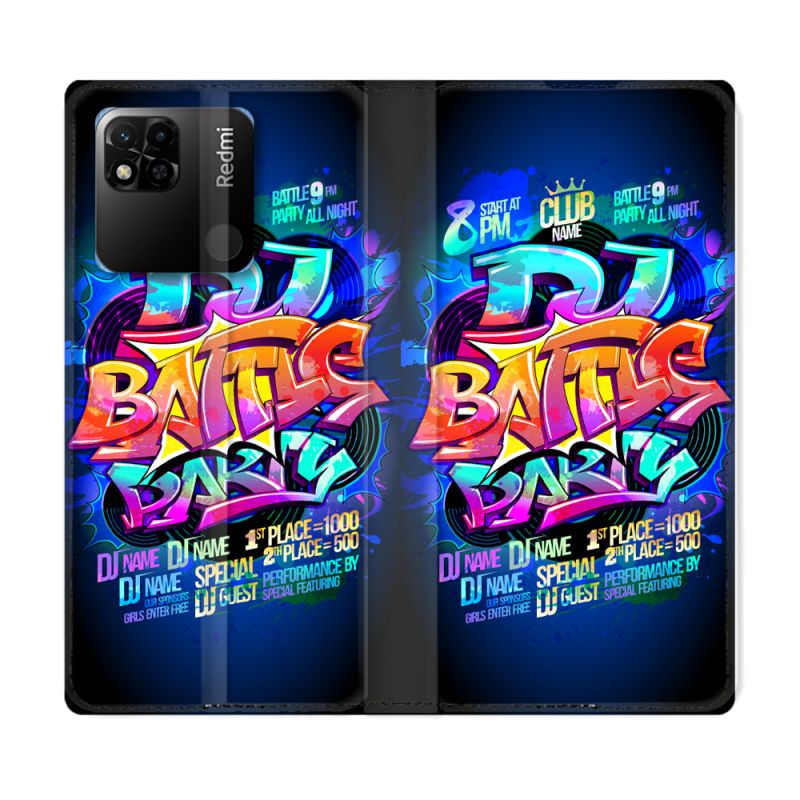 Housse cuir portefeuille Pour Xiaomi Redmi 10A Street Art Rap