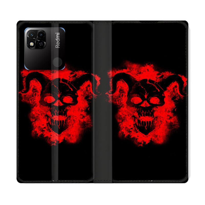 Housse cuir portefeuille Pour Xiaomi Redmi 10A Tete de Mort Diable