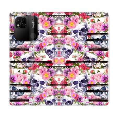 Housse cuir portefeuille Pour Xiaomi Redmi 10A Tete de Mort Pattern