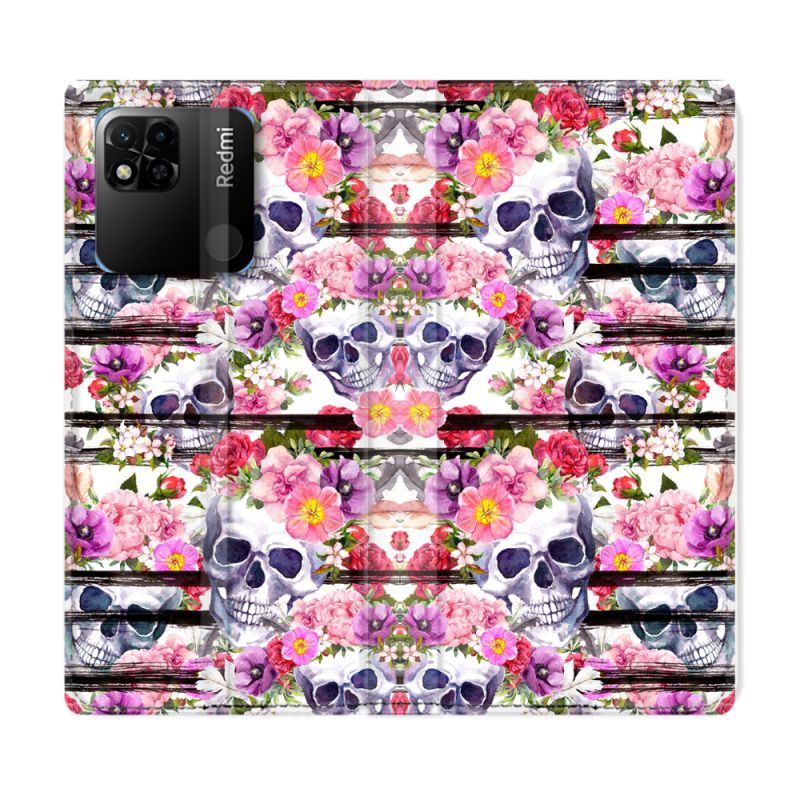 Housse cuir portefeuille Pour Xiaomi Redmi 10A Tete de Mort Pattern
