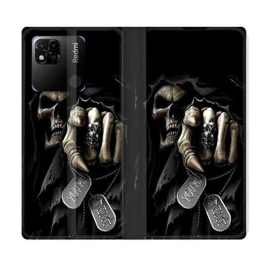 Housse cuir portefeuille Pour Xiaomi Redmi 10A Tete de Mort Your Next