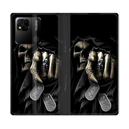 Housse cuir portefeuille Pour Xiaomi Redmi 10A Tete de Mort Your Next