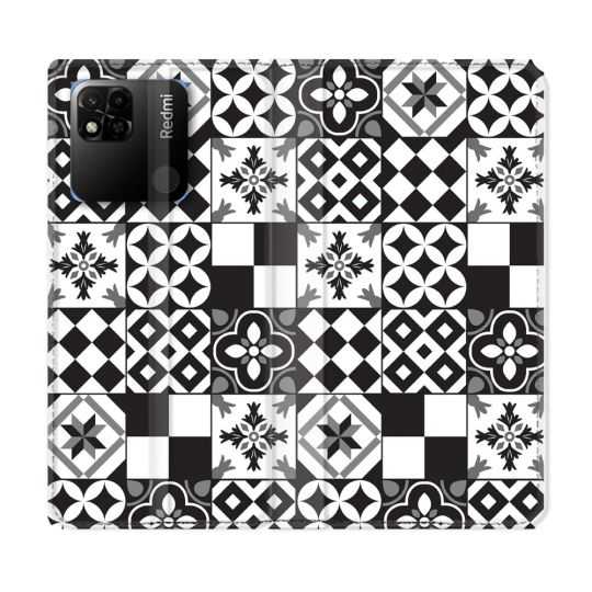Housse cuir portefeuille Pour Xiaomi Redmi 10A Texture Carreau Ciment Noir