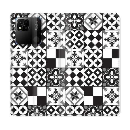Housse cuir portefeuille Pour Xiaomi Redmi 10A Texture Carreau Ciment Noir