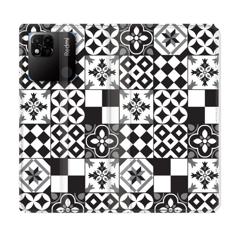 Housse cuir portefeuille Pour Xiaomi Redmi 10A Texture Carreau Ciment Noir