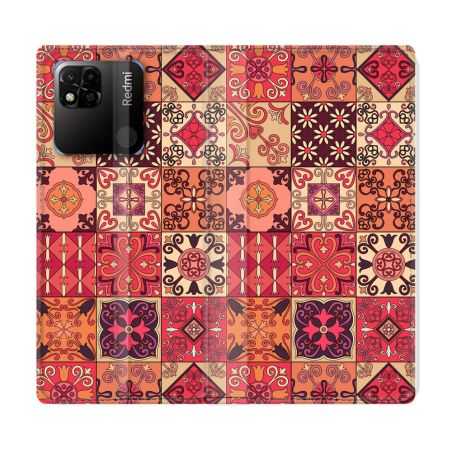 Housse cuir portefeuille Pour Xiaomi Redmi 10A Texture Carreau Ciment Rouge