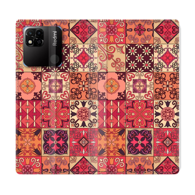 Housse cuir portefeuille Pour Xiaomi Redmi 10A Texture Carreau Ciment Rouge