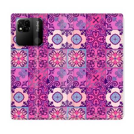 Housse cuir portefeuille Pour Xiaomi Redmi 10A Texture Carreau Ciment Violet