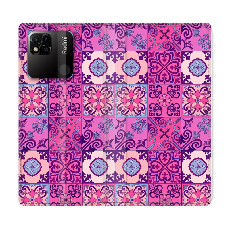 Housse cuir portefeuille Pour Xiaomi Redmi 10A Texture Carreau Ciment Violet