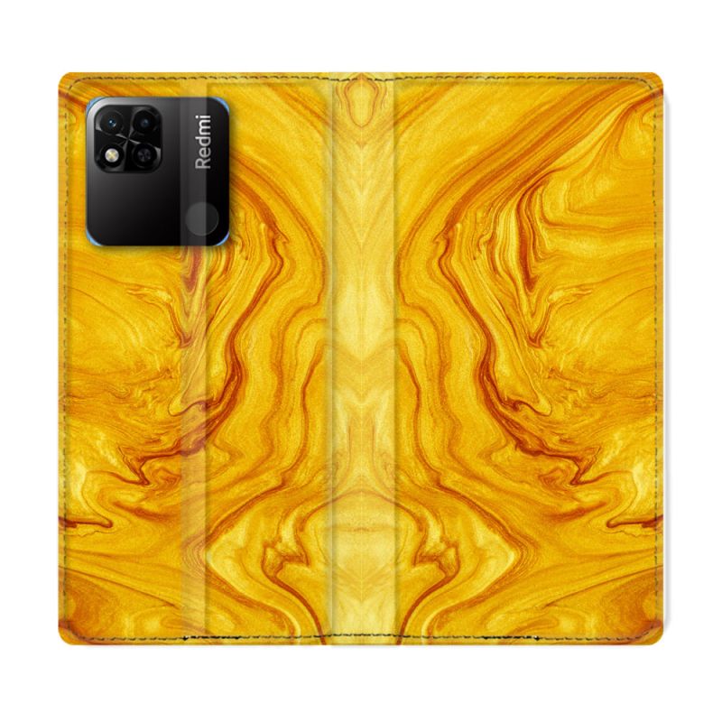 Housse cuir portefeuille Pour Xiaomi Redmi 10A Texture Marbre Jaune