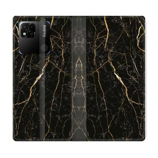 Housse cuir portefeuille Pour Xiaomi Redmi 10A Texture Marbre Noir