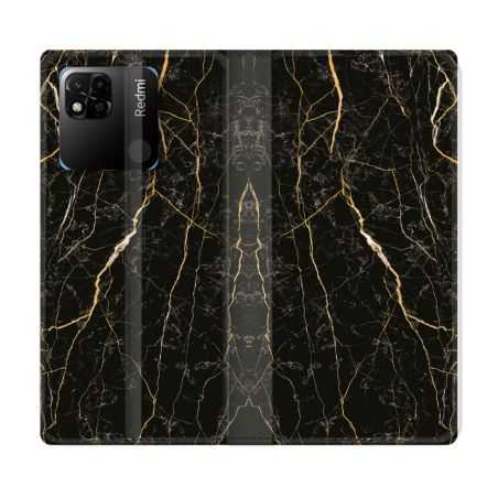 Housse cuir portefeuille Pour Xiaomi Redmi 10A Texture Marbre Noir