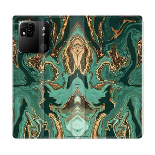 Housse cuir portefeuille Pour Xiaomi Redmi 10A Texture Marbre Vert