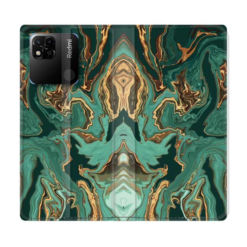 Housse cuir portefeuille Pour Xiaomi Redmi 10A Texture Marbre Vert