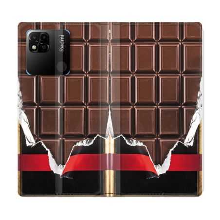 Housse cuir portefeuille Pour Xiaomi Redmi 10A Texture Trompe Oeil Chocolat