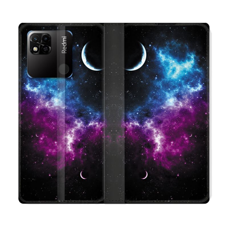 Housse cuir portefeuille Pour Xiaomi Redmi 10A Univers Bleu Violet