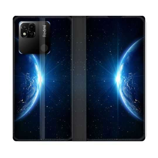 Housse cuir portefeuille Pour Xiaomi Redmi 10A Univers Planete Terre