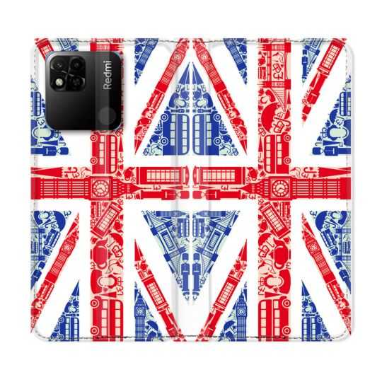 Housse cuir portefeuille Pour Xiaomi Redmi 10A Voyage Angleterre Blanc