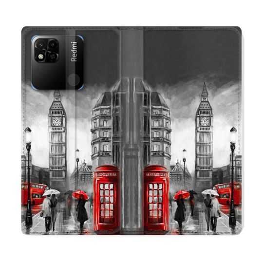 Housse cuir portefeuille Pour Xiaomi Redmi 10A Voyage Angleterre Londres Vintage