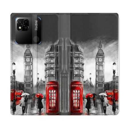 Housse cuir portefeuille Pour Xiaomi Redmi 10A Voyage Angleterre Londres Vintage