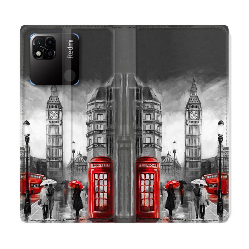 Housse cuir portefeuille Pour Xiaomi Redmi 10A Voyage Angleterre Londres Vintage