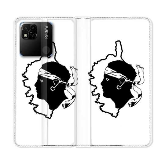 Housse cuir portefeuille Pour Xiaomi Redmi 10A Voyage Corse Blanc
