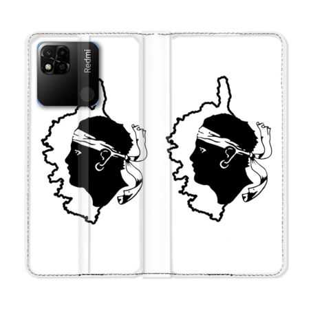 Housse cuir portefeuille Pour Xiaomi Redmi 10A Voyage Corse Blanc