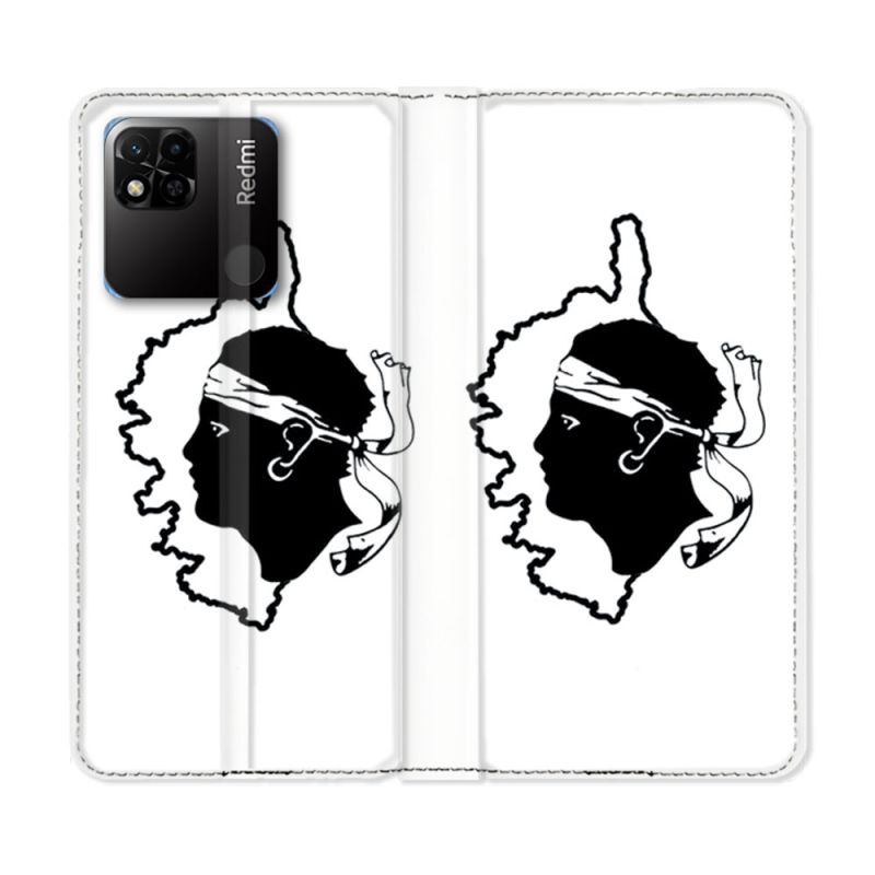 Housse cuir portefeuille Pour Xiaomi Redmi 10A Voyage Corse Blanc
