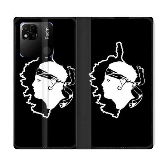 Housse cuir portefeuille Pour Xiaomi Redmi 10A Voyage Corse Noir