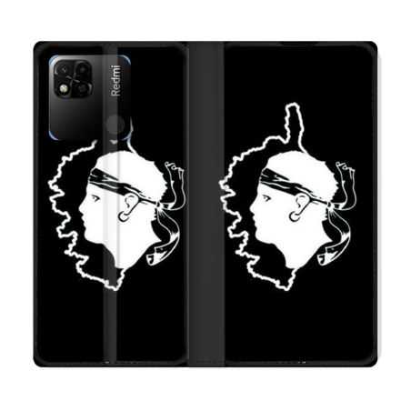 Housse cuir portefeuille Pour Xiaomi Redmi 10A Voyage Corse Noir