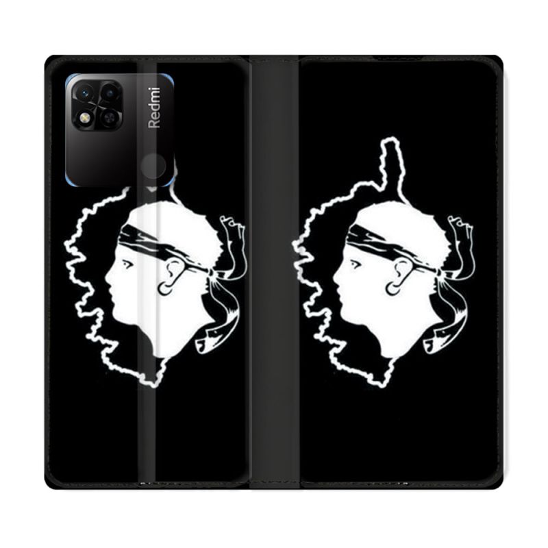 Housse cuir portefeuille Pour Xiaomi Redmi 10A Voyage Corse Noir