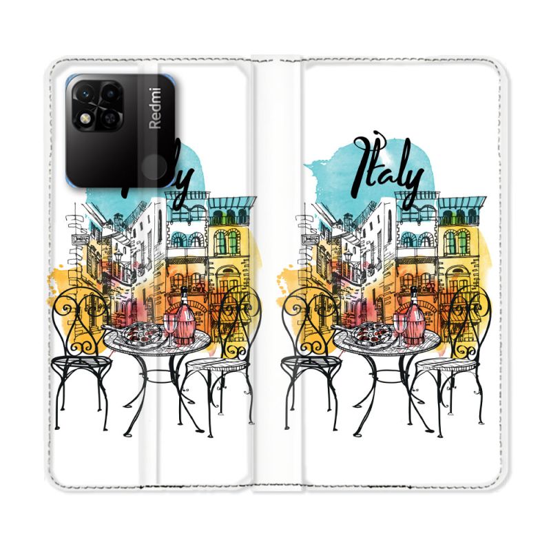 Housse cuir portefeuille Pour Xiaomi Redmi 10A Voyage Italie Vintage