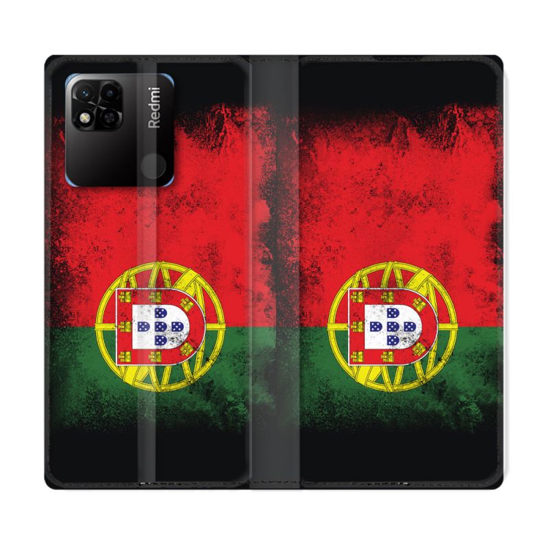 Housse cuir portefeuille Pour Xiaomi Redmi 10A Voyage Portugal Drapeau