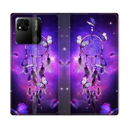 Housse cuir portefeuille Pour Xiaomi Redmi 10A Zen Attrape Reve Papillon