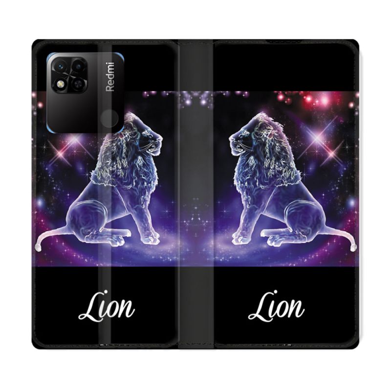 Housse cuir portefeuille Pour Xiaomi Redmi 10A Signe Zodiaque 2 Lion