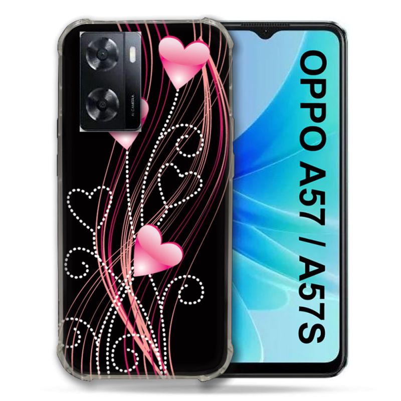 Coque Pour Oppo A57 / A57S Amour Coeur Rose Montant sur Noir