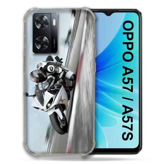 Coque Pour Oppo A57 / A57S Moto Course GP Blanche