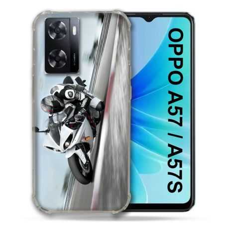 Coque Pour Oppo A57 / A57S Moto Course GP Blanche