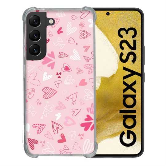 Coque Renforcée En Verre Trempé Pour Samsung Galaxy S23 Amour Ptis Coeurs