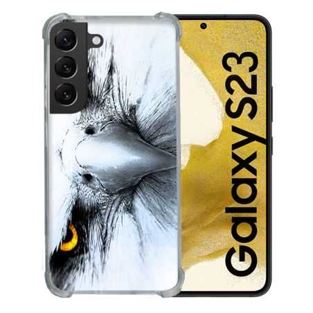 Coque Renforcée En Verre Trempé Pour Samsung Galaxy S23 Animal Aigle Royal Blanc
