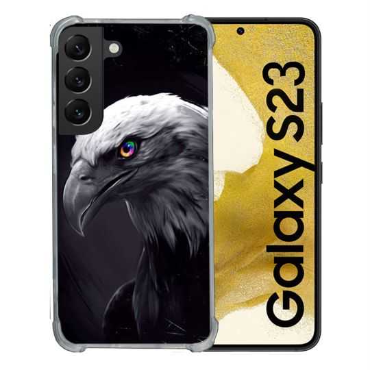 Coque Renforcée En Verre Trempé Pour Samsung Galaxy S23 Animal Aigle Royal Noir