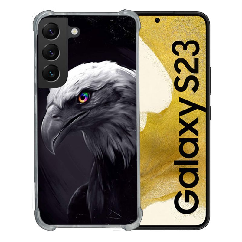 Coque Renforcée En Verre Trempé Pour Samsung Galaxy S23 Animal Aigle Royal Noir