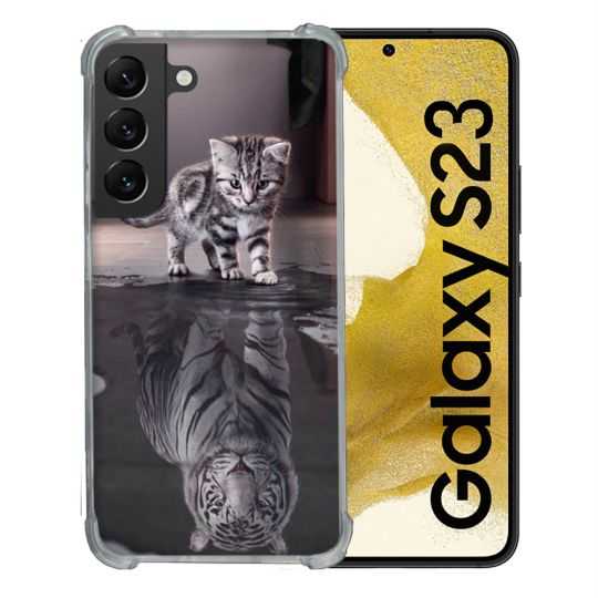 Coque Renforcée En Verre Trempé Pour Samsung Galaxy S23 Animal Chat Reflet
